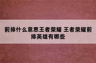 前排什么意思王者荣耀 王者荣耀前排英雄有哪些